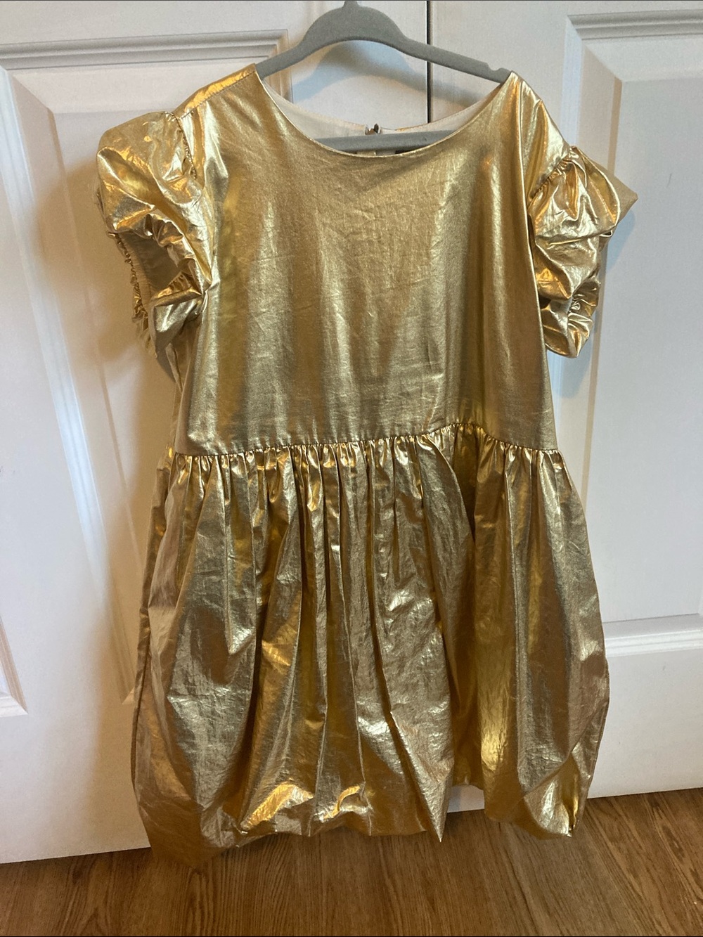 Tea Collection Metallic Gold Puff-Sleeve Party Dress